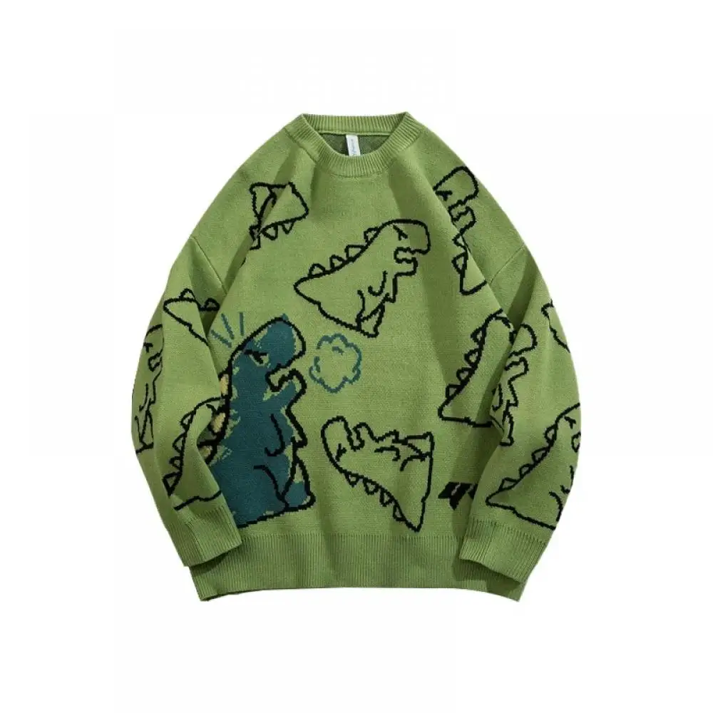 

Sweater Men Harajuku Fashion Knitted HipHop Streetwear Dinosaur Cartoon Pullover Oneck Oversize Casual Couple MaleWomen Sweaters