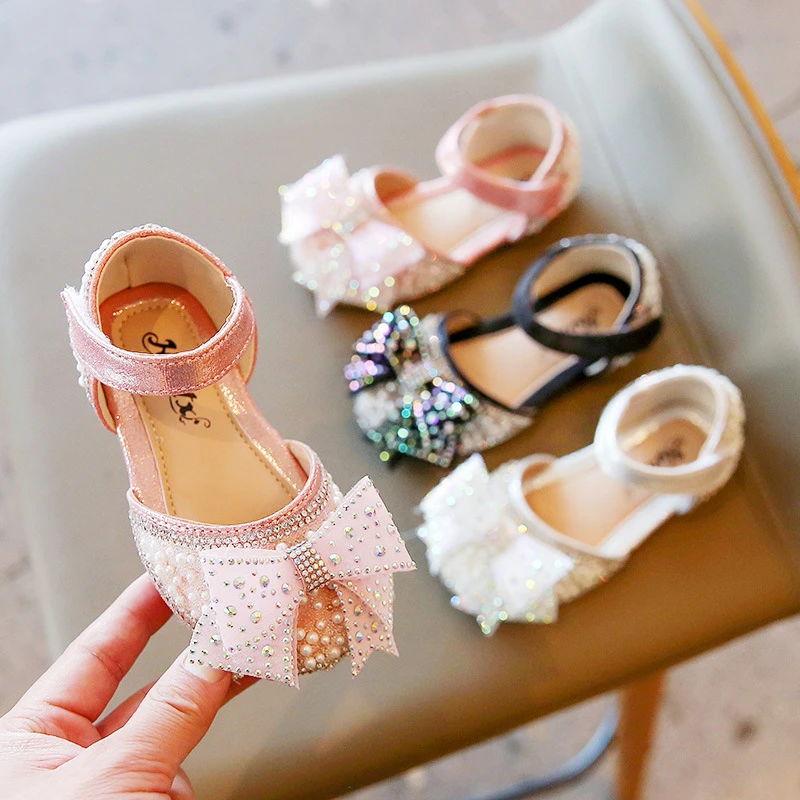 Детская женская обувь, новая Корейская кожаная обувь для девочек, сандалии с бантом, обувь принцессы, танцевальная обувь, модная повседневн...