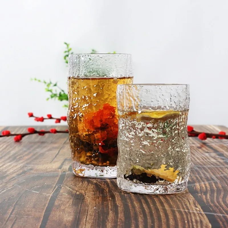 

Transparent Glass Cup Bark Hammered Whiskey Crystal Wine Mug Beverage Juice Cups Coffee Tea Mug Household Kitchen Drinkware