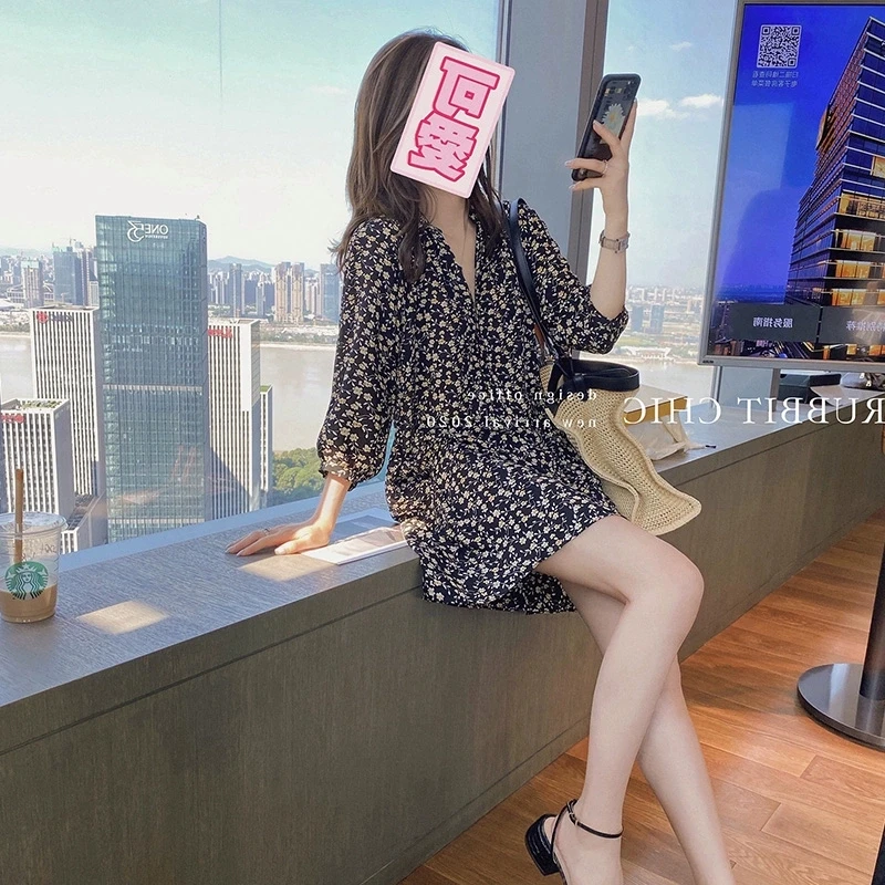 

Spring 2021 New Hepburn Style Dress French Vintage Floral Long Sleeve Gentle Dress Elegant Women's Spring and Autumn