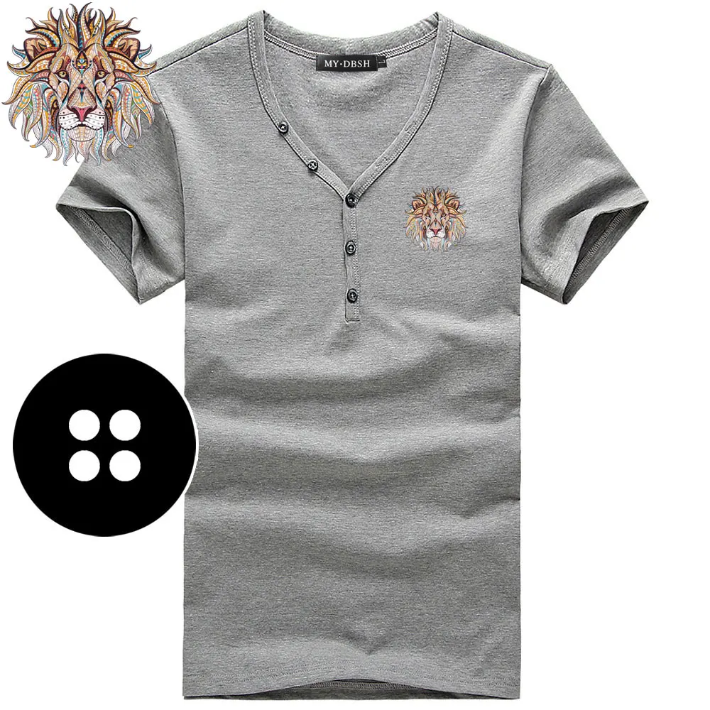 A65-Short-Gray Мужские облегающие футболки, летние хлопковые футболки, мужские повседневные майки, облегающие футболки с v-образным вырезом и пуговицами, футболки с коротким рукавом, большие размеры S-3XL - Цвет: A65-Short-Gray