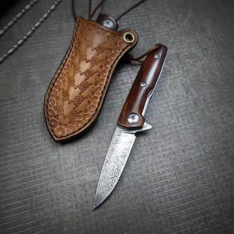 Складной нож из Шведской дамасской стали с рисунком пламени карманный Клинок для