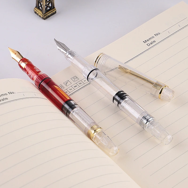 Transparent Piston Fountain Pen Clear Ink EF F Nib Extra Fine Large Capacity Writing Student Office Pens | Канцтовары для офиса и