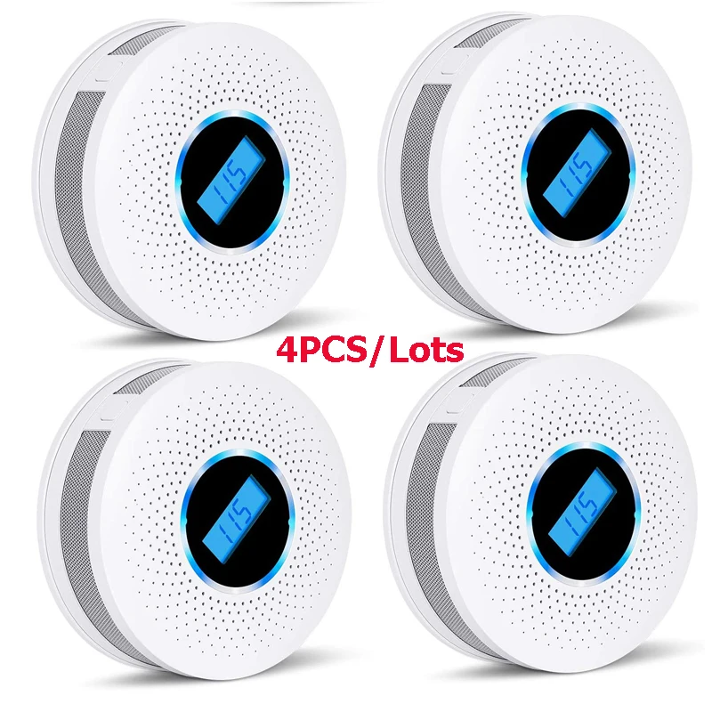 4PCS 2 in 1 Combination Smoke and Carbon Monoxide Detector with Display, Battery Operated Smoke CO Alarm Detector
