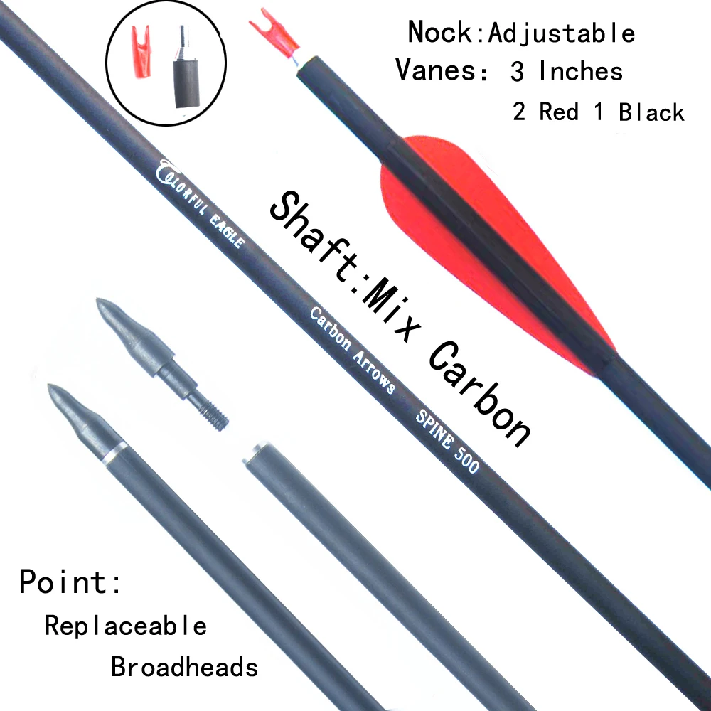 Стрелы из углеродного волокна красные и черные стрелы 500 для стрельбы лука