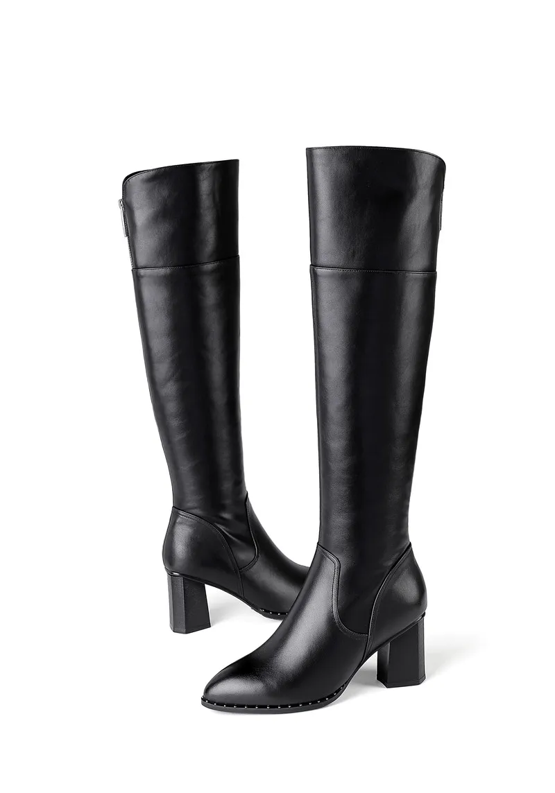 MORAZORA New arrive hot sale genuine leather women boots black color buckle winter keep warm knee high boots big size 34-42