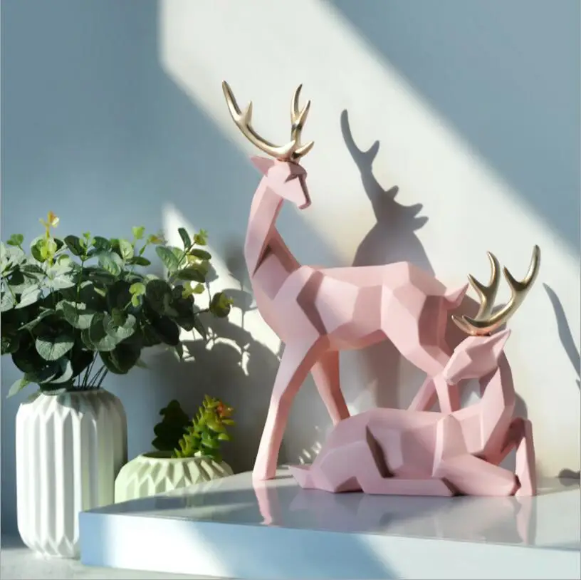 

simple Style Creative 3D Solid Geometry Lucky Deer Ornaments Resin Craft Home Furnishing Decoration Office Desktop Figurines Art