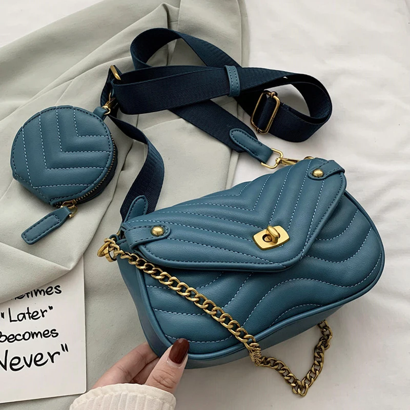 

Small PU Leather Shoulder Bag For Women 2021 new purse and Handbags Female Travel Crossbody Bag ladies chain Sling bag 2 PCS/SET