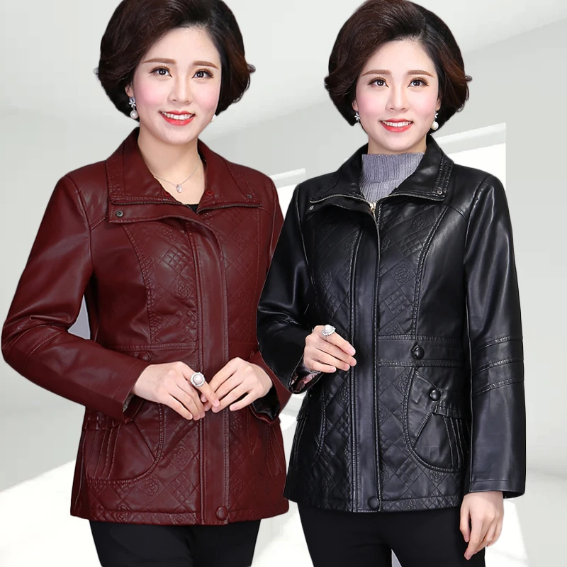 High-quality leather jacket winter PU leathers jackets mid-length plus cotton jackets plus fertilizer plus size women's overcoat enlarge