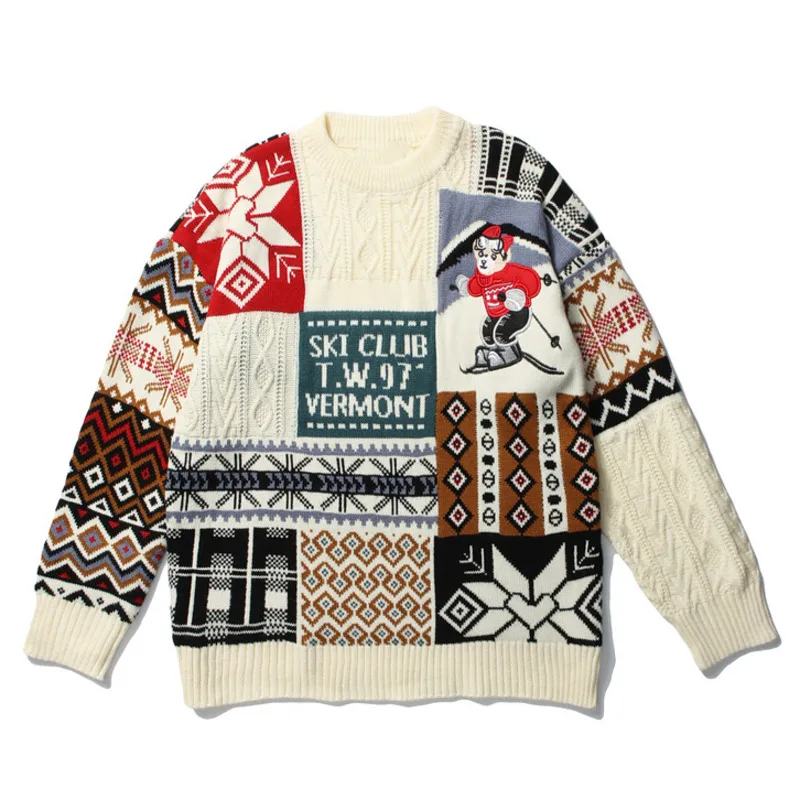 

Вязаный свитер в стиле хип-хоп SYUHGFA, Рождественский свитер, уличная одежда 2022, пуловер в стиле пэчворк с вышивкой животного, свитеры для пар в...