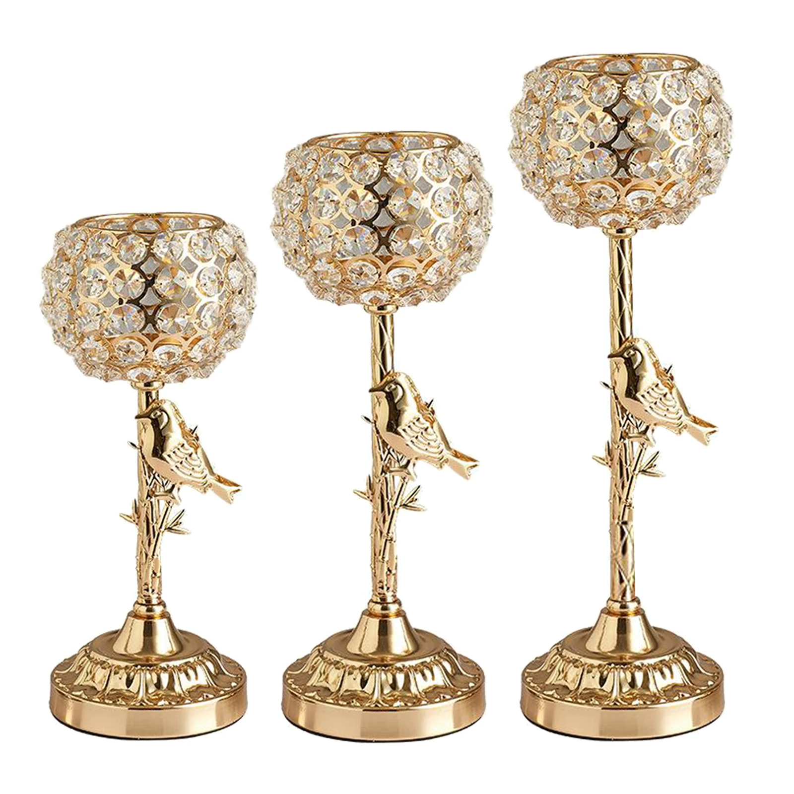 

Golden Crystal Candelabras, Modern Crystal Candle Holders Decorated with Small Bird, for Wedding Dining Room Coffee Table Decor