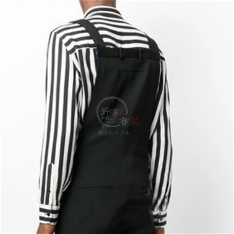 Мужские тонкие черные брюки-шаровары на подтяжках в Корейском стиле для отдыха