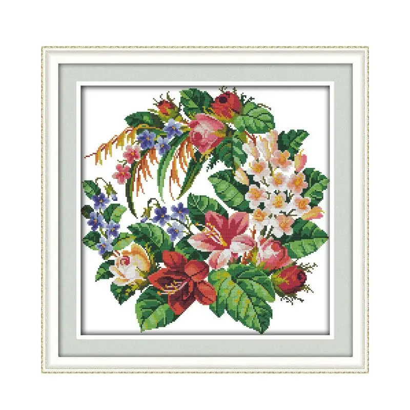 

Набор для вышивки крестиком Wreath (3) цветная нить DMC 14ct 11ct Печать на холсте вышивка ручной работы