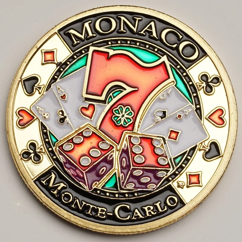 

Las Vegas Seven Badge Painted Micro Relief Good Luck To You Gold Plated Medal Specie 32mm Casino Commemorative Coin