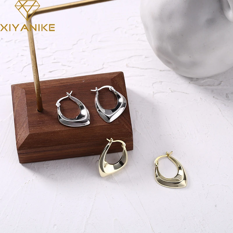 

XIYANIKE Silver Color Irregular Geometric Hoop Earring Buckles Women Fashion Unique Design Smooth Jewelry Accessories