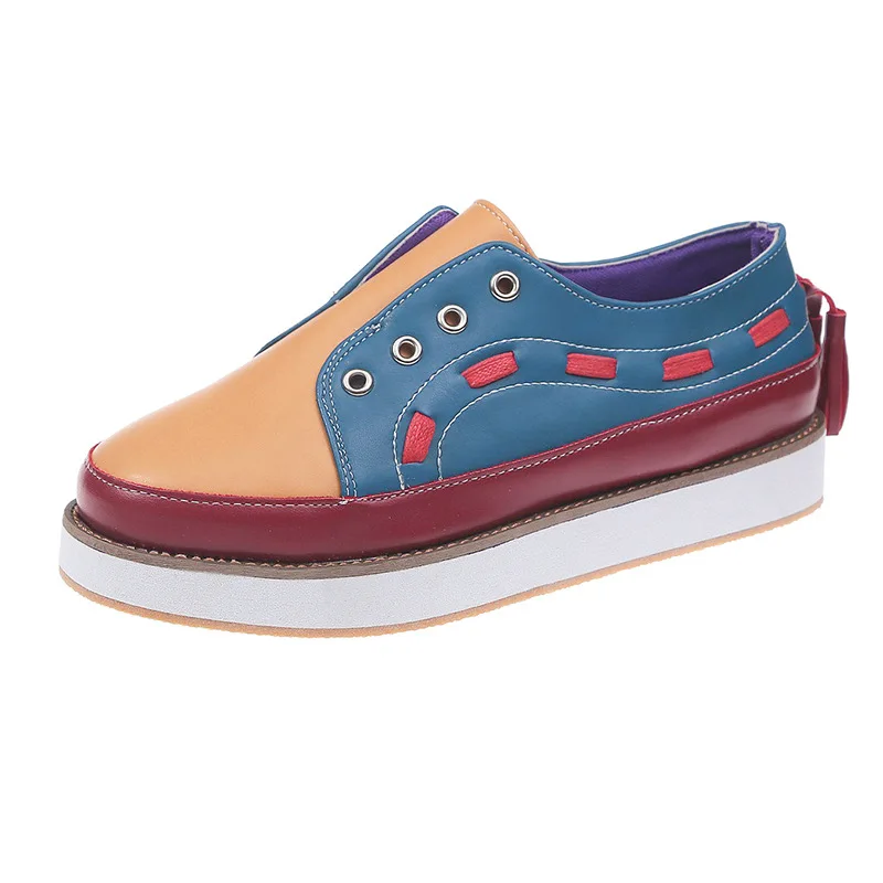 Туфли женские на платформе 3 см повседневная разноцветная обувь плоской подошве