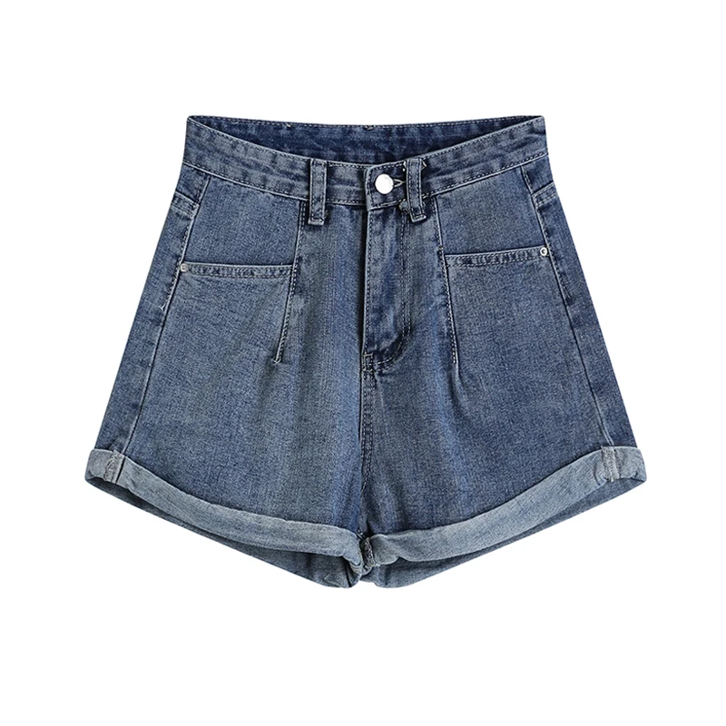 

Denim Shorts Women's Summer 2021 Roll-up Hem Design High Waist Solid Simple Chic Short Female Korean Vintage Harajuku Clothing