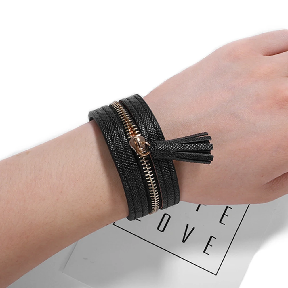 Многоцветный кожаный браслет с бахромой на молнии 2019 женский роскошный