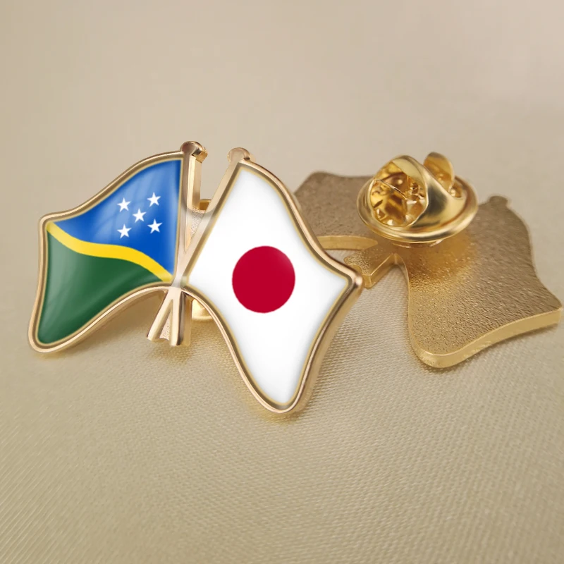 

Solomon Islands and Japan Crossed Double Friendship Flags Lapel Pins Brooch Badges