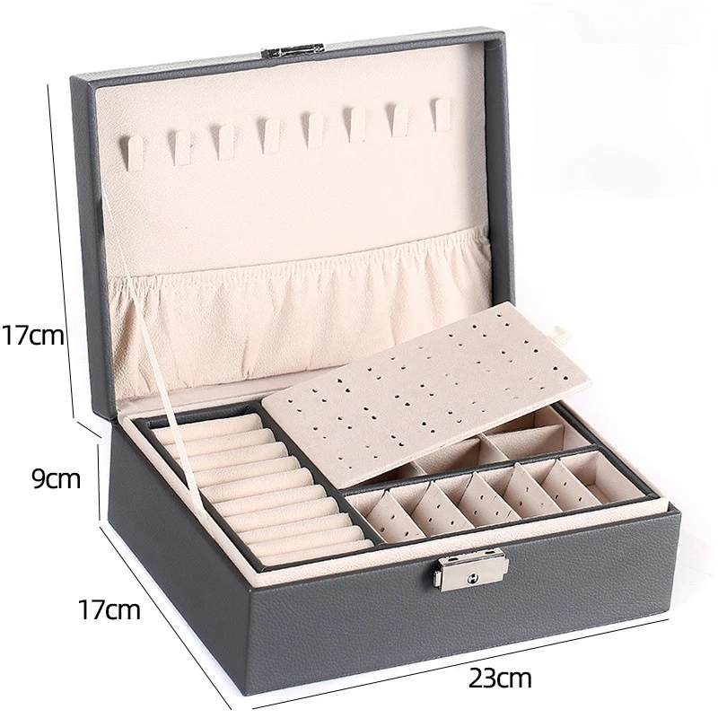 

2021 Double-Layer Velvet Jewelry Box High Capacity PU Leather Jewelry Storage Box Large Space Jewelry Holder Gift Box Organizer