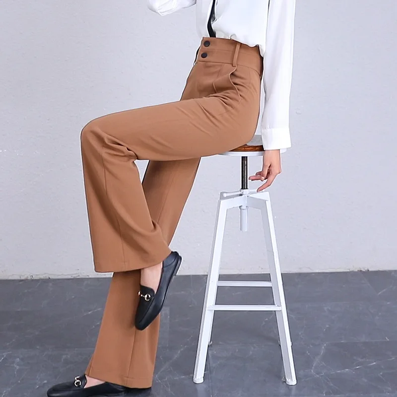 Женские прямые брюки с высокой талией и широкими штанинами Стрейчевые