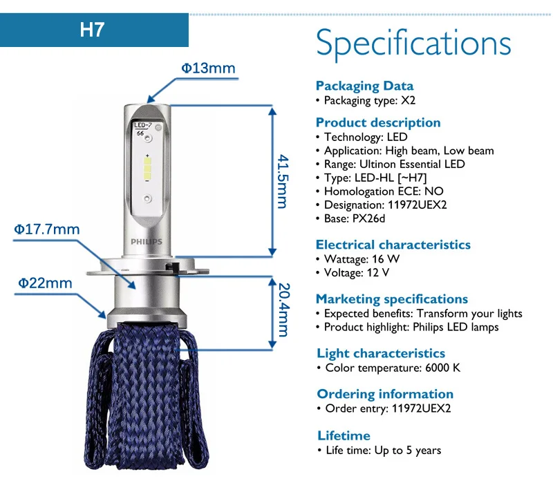 Philips Ultinon Эфирное светодиодный комплект 6000 K 12 V H4 H7 H11 HB3 HB4 H1R2 9005 9006 9012 фар H8 H11 H16 противотуманная фара