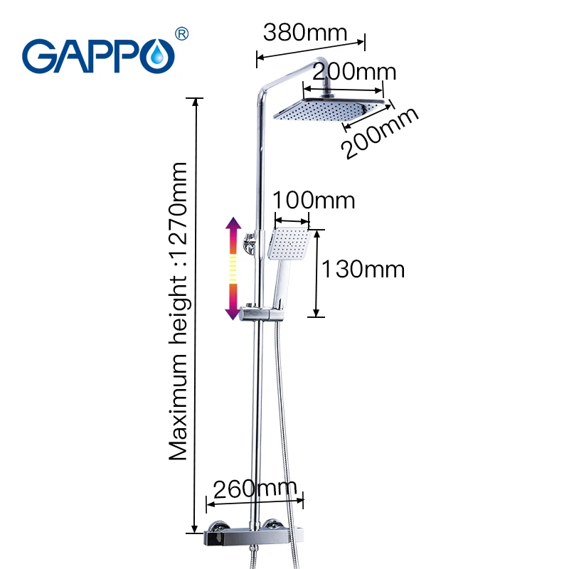 gappo square shower faucet mixer tap bathroom thermostat faucet waterfall wall mount bathroom thermostatic shower set gld1197 free global shipping