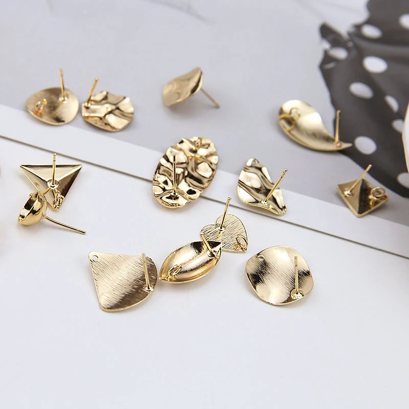 

10Pcs Irregular Zinc Alloy Circular triangle Ear Post Stud Earrings Findings Matt Light Gold Color Earring Jewelry Accessories