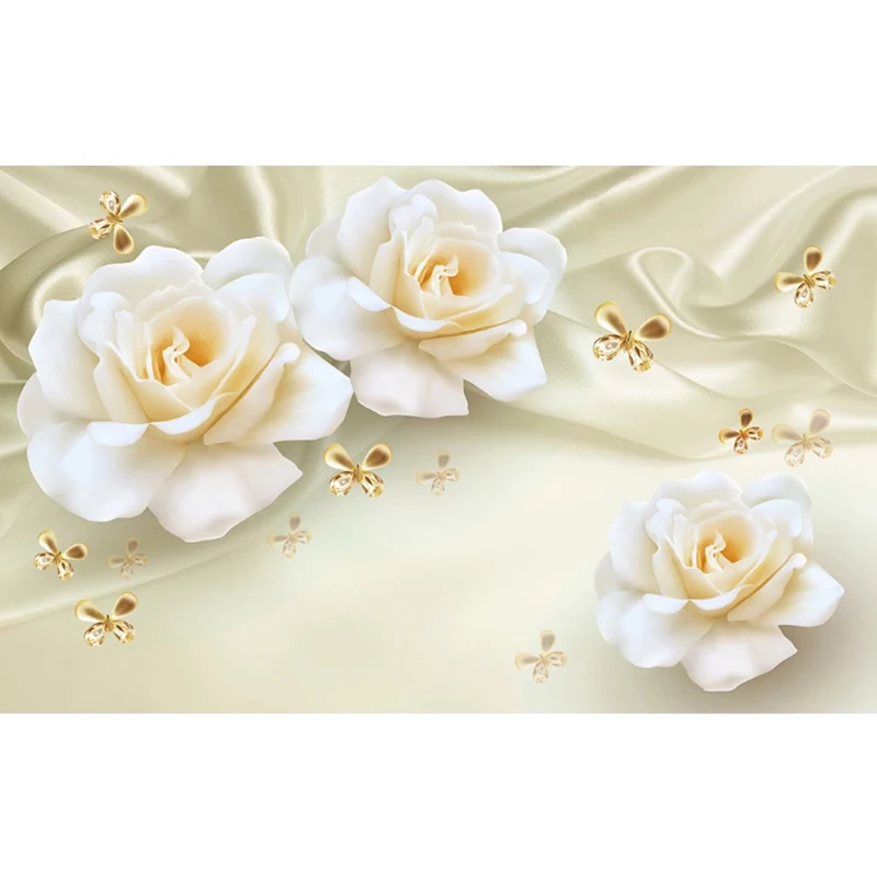 

Rose Mural Wallpaper 3d Silk White Flower Warm Wallpaper Home Decoration