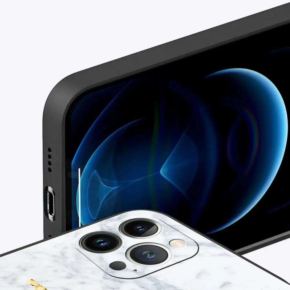 Case For iPhone 13 11 12 Pro XR 7 8 + X XS Max 6 6S Plus 5 5S SE 2020 13Mini Black Phone Coque Letter R S Q White Marble images - 6