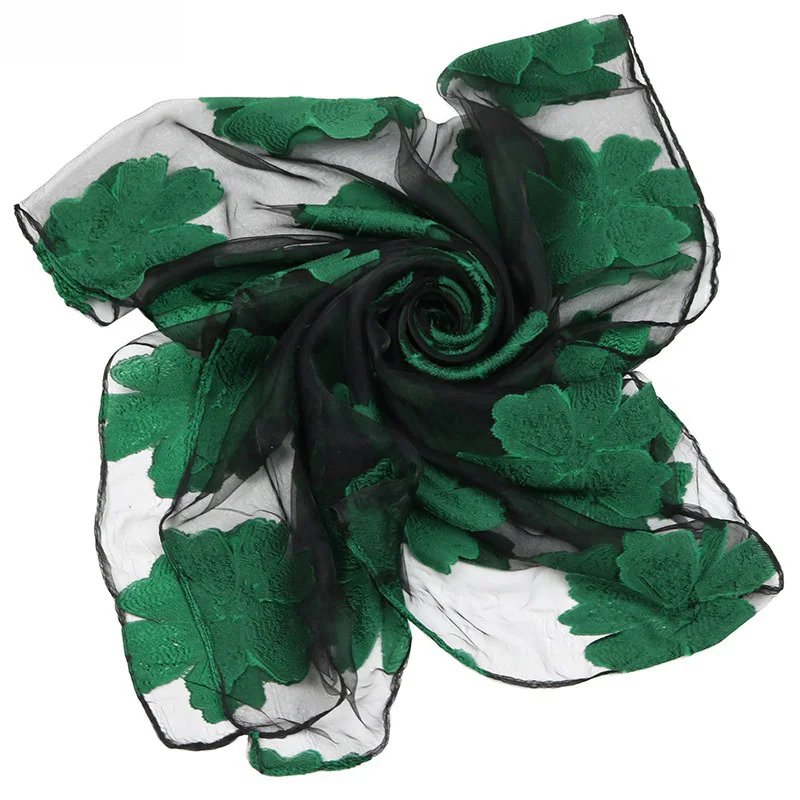 

charming Silky Scarves Women green scarves new hijab Embroidery Long Organza Scarf hijab Fashion Shawls