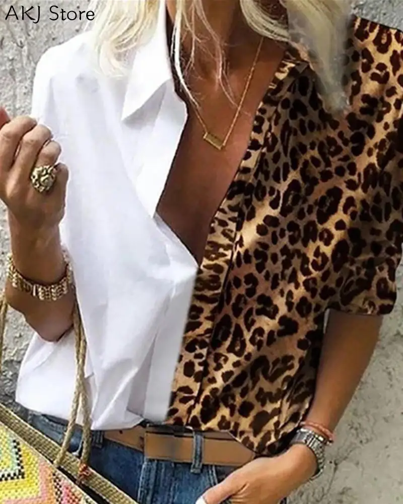 

Рубашка на пуговицах с длинными рукавами и леопардовым принтом