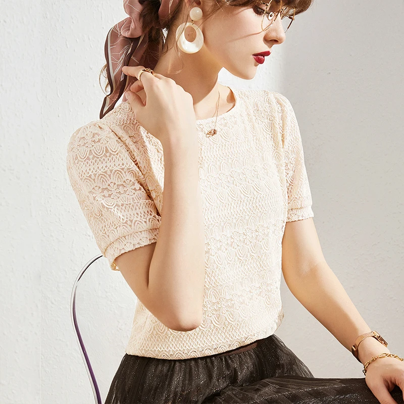 

Lace unlined upper garment summer new style foreign style small unlined upper garment woman French bubble sleeve blouse woman