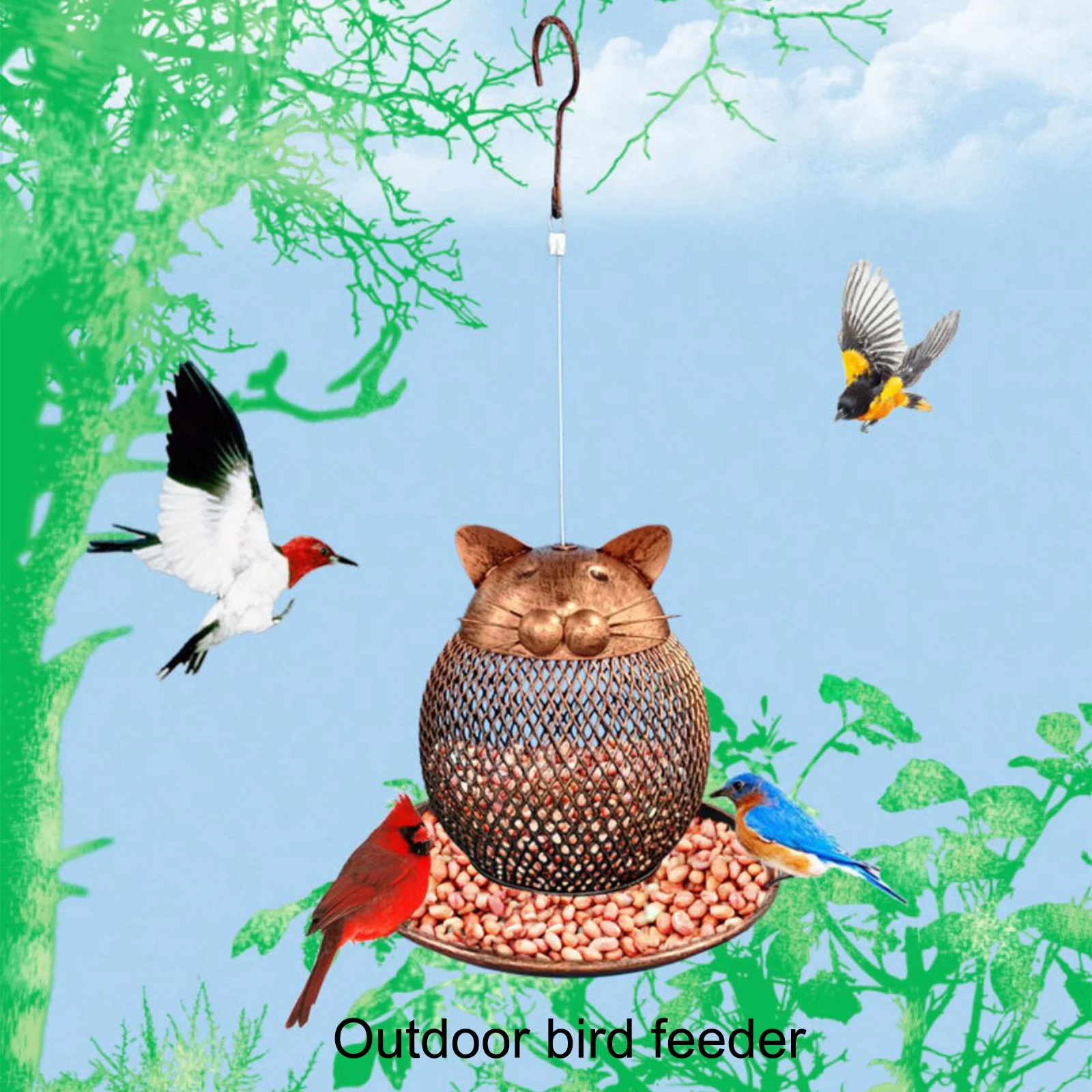 

Кормушка для птиц в форме кошки, универсальная кормушка для птиц, винтажный подвесной диспенсер для еды, наружные садовые аксессуары для пт...