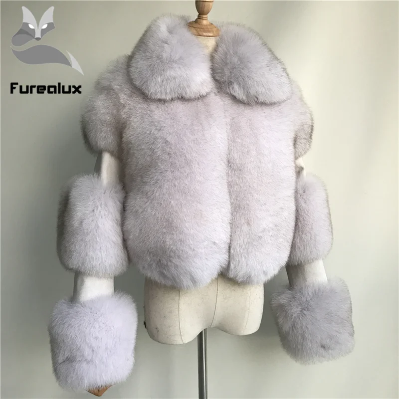 Furealux женская теплая шуба из натурального Лисьего меха Короткие На зимнем меху