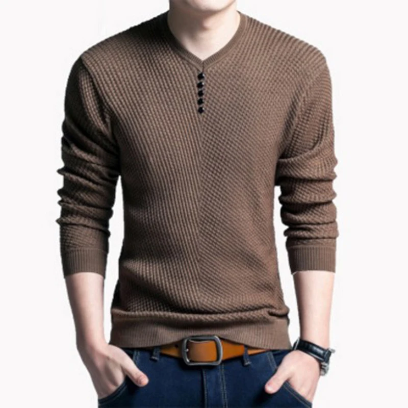 

New Autumn Winter Fashion Solid Sweater Brand Clothing Men's Sweaters V-Neck Slim Fit Men Pullover Cotton Knitted Sweater M006