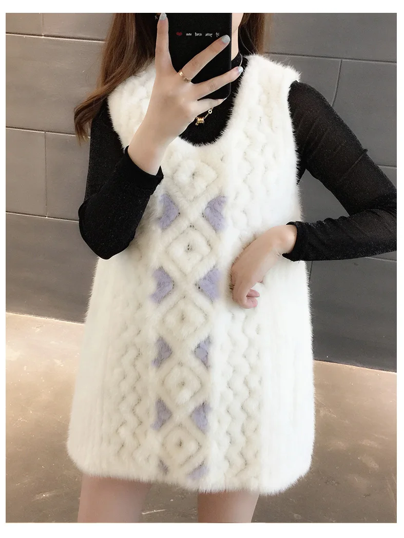 

Mink knitted fur vest mid length 2020 new winter handmade imported fur coat
