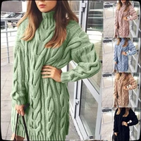 sweater dress women high colar long sleeve pure color knitted pullover autumn winter casual oversize sweaters female pullovers