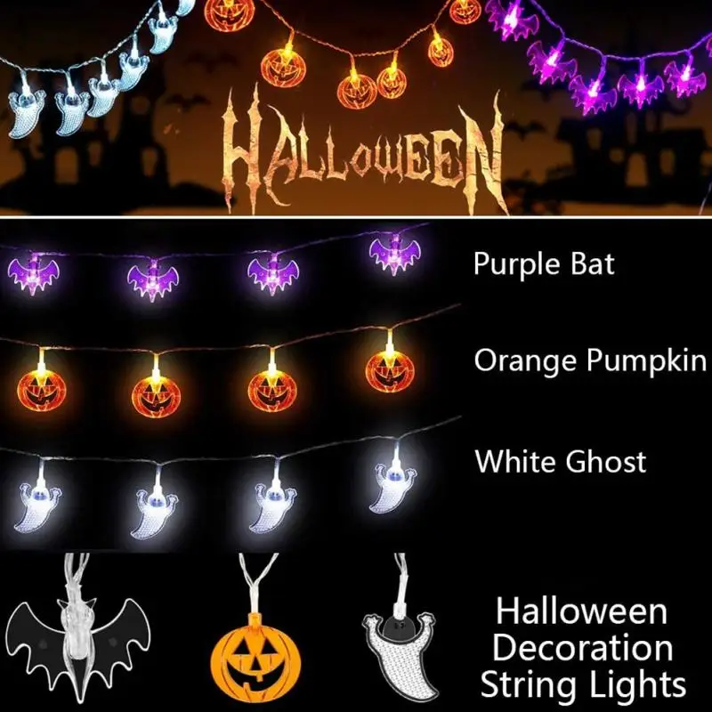 

LED Halloween Pumpkin Spider Bat Skull String Light Halloween Home Outdoor Garden Party Decoration Lantern Battery String Lights