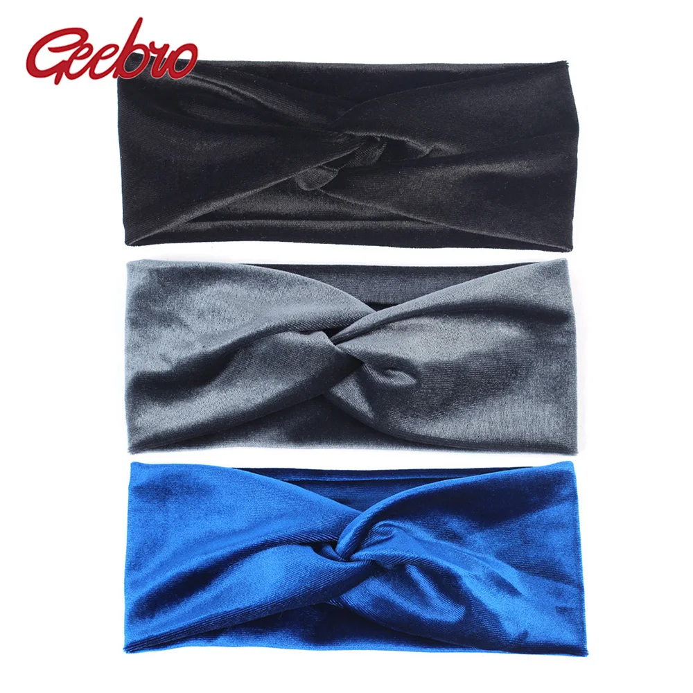 

Geebro Women's Winter Velour Cross Velvet Twisted Knot Headband Girls Soft Warm Yoga Hairband Solid Color Hair Accessories