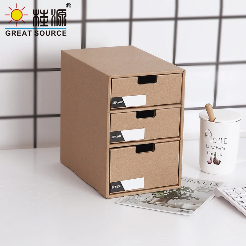 3 Layers Storage Composable Cabinet Office 3 Drawers  Corrugate Foldable Home Storage Kraft Paper Environment Friendly(2PCS)