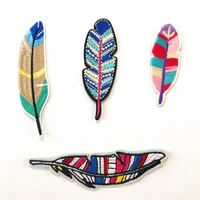 colourful feather series patches for clothing diy stripes applique clothes stickers iron on embroidered stickers