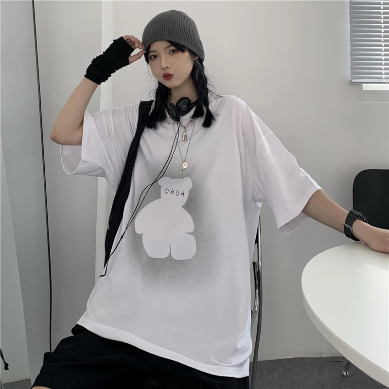 Новинка 2021 женский свободный топ с коротким рукавом в Корейском стиле Харадзюку