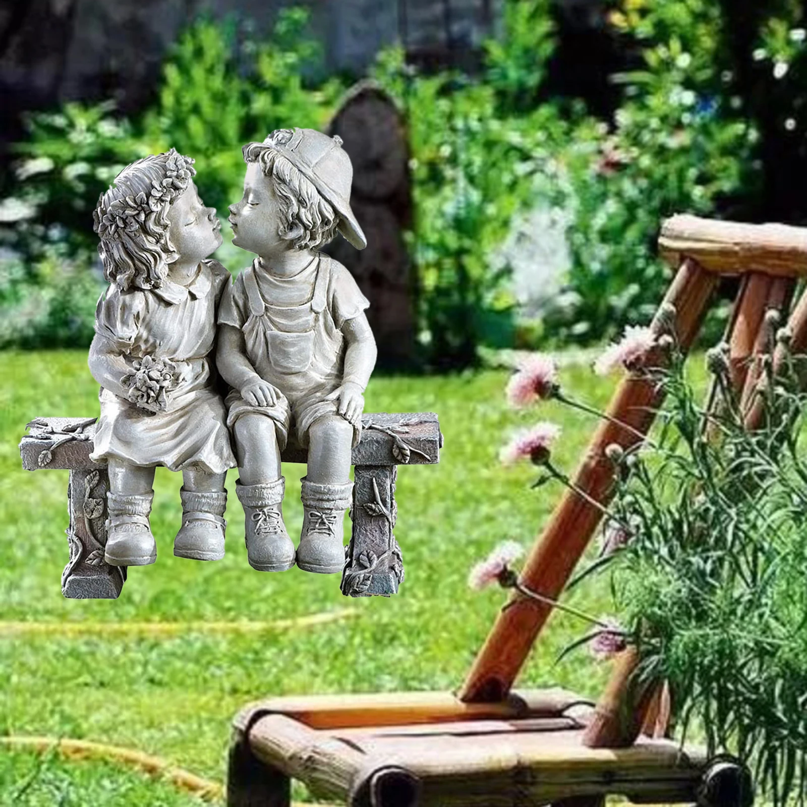 

Outdoor Ornaments Boy and Girl Garden Statue First Kiss Decoration Lawn Sculpture Yard Flowerbed Crafts Home Accessories