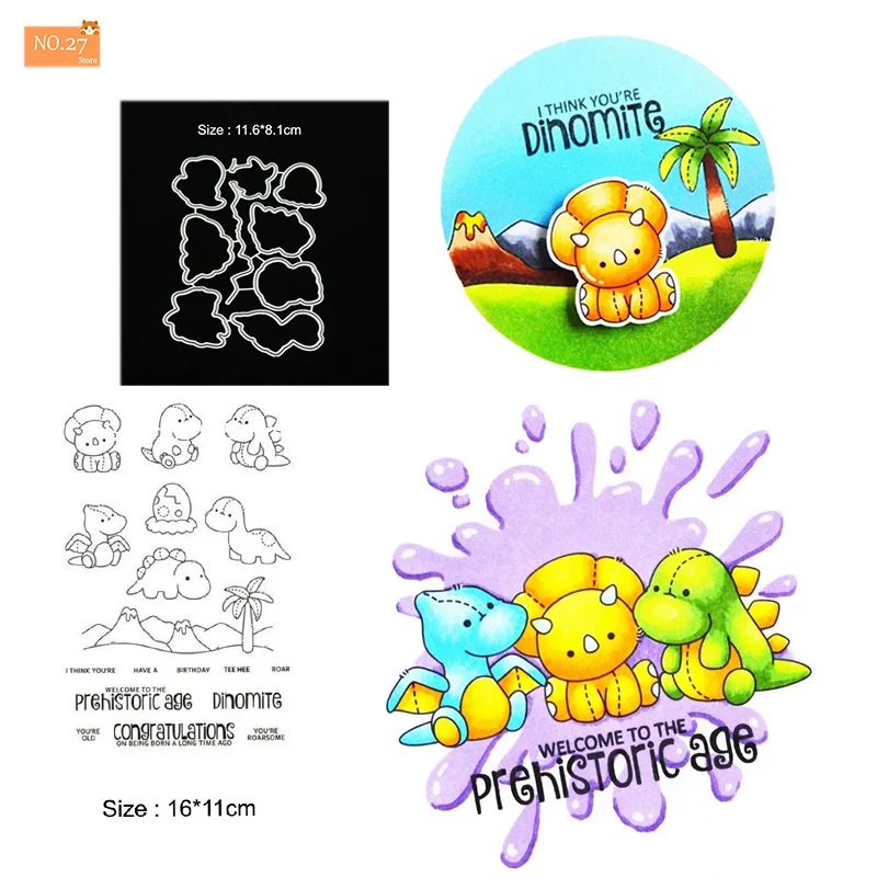 

Cute Dinosaur Metal Cutting Dies Stencil Clear Stamp for DIy Scrapbooking Photo Album Decor Embossing Paper Cards New