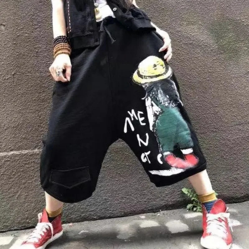 

Summer New Loose Fit Cartoon Elastic Waist Baggy Pants Women Street 2021 Hip Hop Casual Wide Leg Pants Harajuku Pantalon Femme