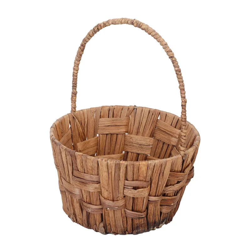 

Grass and Willow Woven Portable Storage Basket Vegetables Living Room Desktop Storage Basket Simple Handle Storage Basket