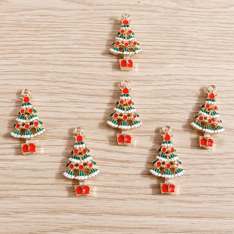 

10pcs 16*29mm Enamel Christmas Tree Charms for Necklaces Pendants Bracelets Earrings DIY Handmade Jewelry Making Decoration