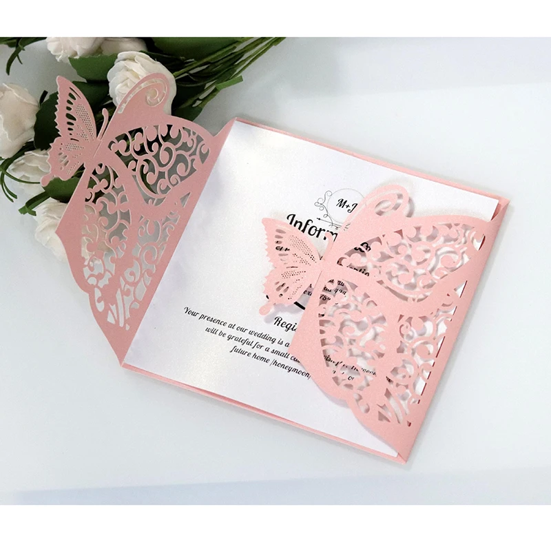 100 шт. полый лазерный разрез свадебные приглашения карта европейская бабочка