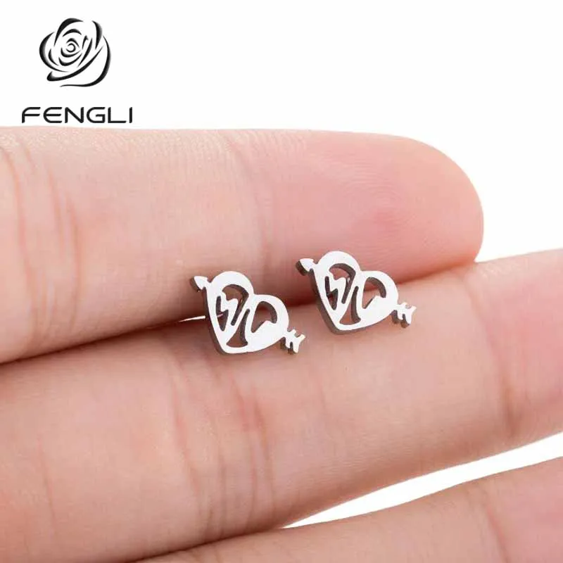 FENGLI 2019 pendientes Heart Stud Earrings for Women Men Arrow Earring Ear Gold Color Jewelry Statement Hot Sale | Украшения и